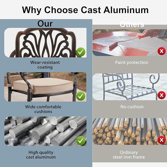 9-Piece Cast Aluminum Patio Furniture, Outdoor Dining Sets for 8 Include 87" Rectangular Patio Dining Table, 6 Stackable Chairs & 2 Swivel Chairs with Cushions & Umbrella Hole(Bronze)