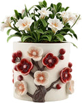 Flower Pot, 5 Inch Cute Plant Pots with Plum Blossom Design, Resin Decorative Flower Pots with Drainage for Indoor Plants, Succulents, Home and Garden Decor