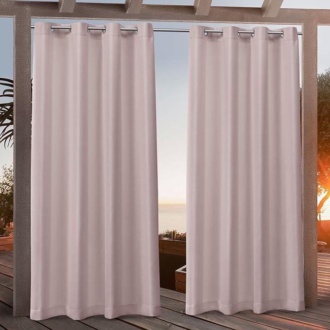 NICOLE MILLER NEW YORK Canvas Indoor/Outdoor Grommet Top Curtain Panel Pair, 54"x108", Blush