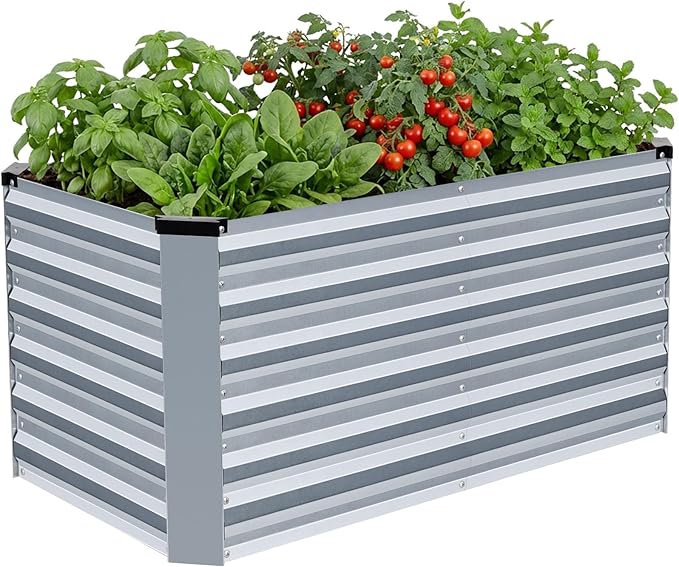 INNO STAGE 4x2x2ft Galvanized Raised Garden Bed, Raised Garden Bed Kit-Metal Planter Box Outdoor, Planting for Vegetables, Fruits, Herbs, Flowers, Silver