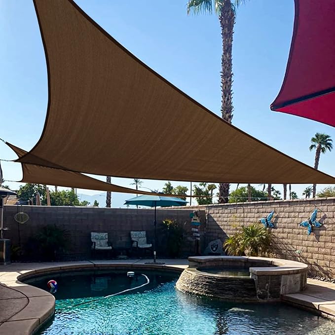 KANAGAWA Sun Shade Sail 10'x10'x14' Brown Triangle UV Block Canopy Awning Shelter Fabric Cloth Screen for Outdoor Patio Garden Backyard
