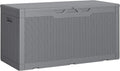 Greesum Outdoor Storage Box 100 Gallon Storage Bin with Lid for Patio Furniture, Garden Tools, Pool Supplies, Lockable, Waterproof and UV Resistant, Gray
