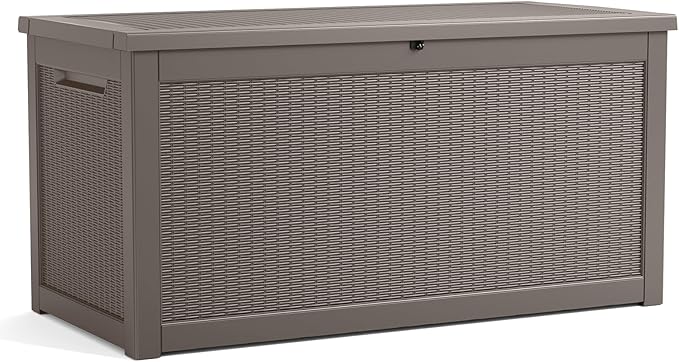 320 Gallon Resin Deck Box, Lockable Patio Outdoor Storage Box for Furniture, Garden Tools and Tools Storage, Waterproof Outside Storage Boxes - Grey