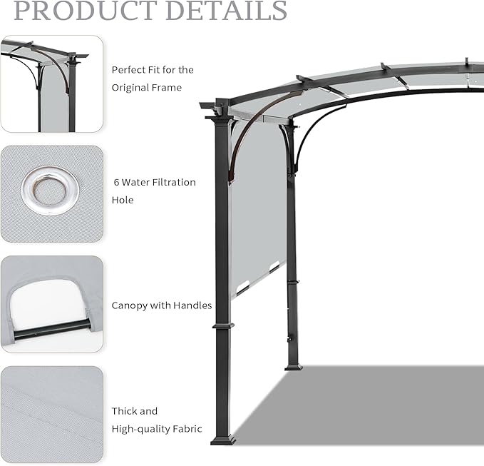 Pergola Canopy Replacement Cover for Lowe's Allen + Roth 10x10 Ft Freestanding Pergola, 200" x 103" Shade Cover, Compatible with Model #L-PG152PST-B,Cover Only (Gray)