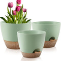 Plant Pots 12/10/9 Inch Self Watering Pots, Set of 3 Plastic Planters with Drainage Holes and Saucers,Plastic Flower Pots,Nursery Planting Pot for Indoor Out Door Plants(Green)