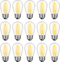 LED S14 Replacement Light Bulbs for Outdoor String Lights, 1W Shatterproof Edison Light Bulbs for Outside Patio Garden, E26 Standard Base, Dimmable, 2200K Warm White, 15 Pack