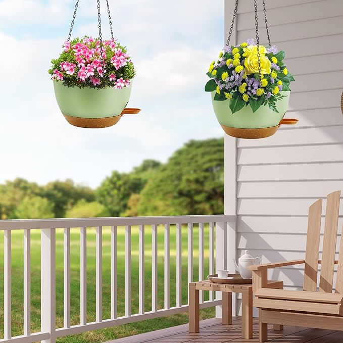 10 inch Hanging Planters for Indoor Plants, 3 Pack Self-Watering Hanging Planter Pots with Chain and Drainage Holes, Outdoor Plastic Hanging Baskets for Garden Home Decor