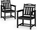 Set of 2 Weatherproof Patio Chairs - HDPE Outdoor Dining Chairs with Wide Seat, Ergonomic Design - for Garden, Backyard, Deck - Black