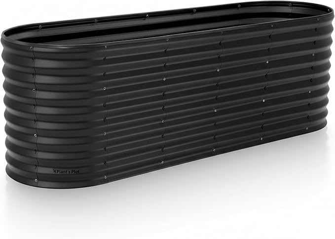 Plant & Plot Galvanized Raised Garden Beds Outdoor // 6×2×2 ft Planter Raised Beds for Gardening, Vegetables, Flowers // Large Metal Garden Box (Black) // Patented Tool-Free Design