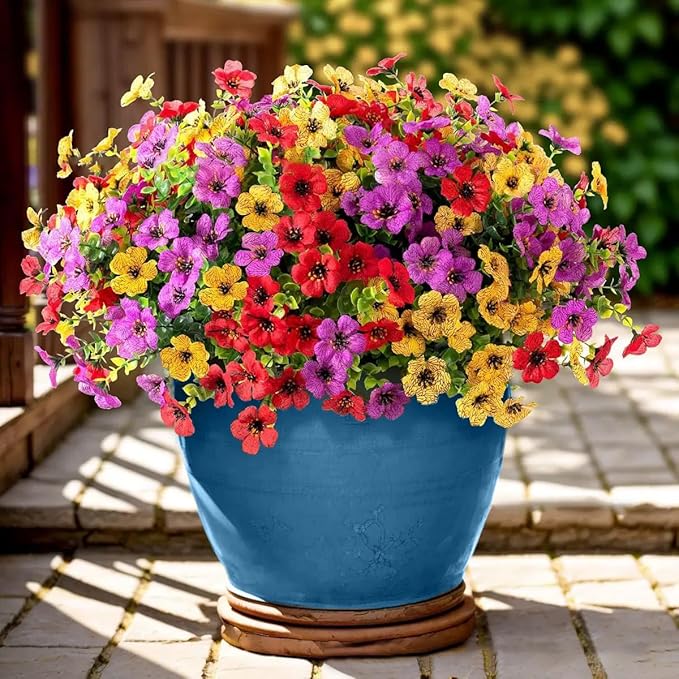 Artificial Flowers Outdoor Fake Plants, Faux Silk Flowers Plastic Plants for Outdoors Indoor Outside Front Porch Hanging Planter Window Box Garden Home Spring Decoration, 14 Pack (Mix)