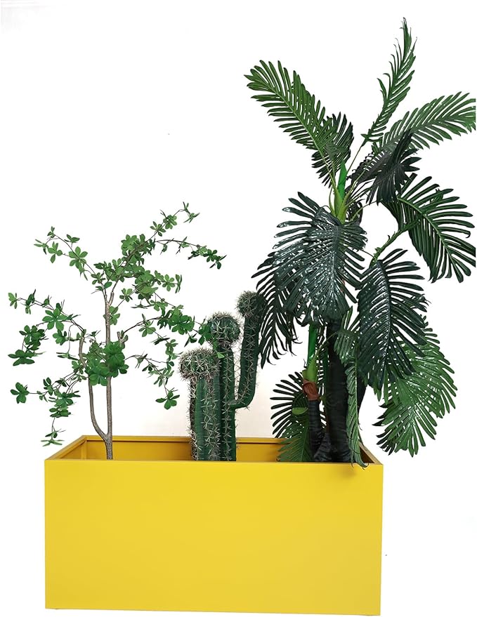 40" L x 16" W x 18" H Metal Large Rectangular Planter - Long Planter Box for Outdoor Patio/Porch Planter Boxes Outdoor Modern Design for Plants, Flowers, Garden,Spliced Flower Pot (Yellow)