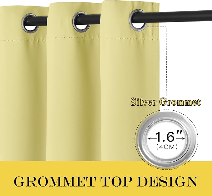 NICETOWN Patio Blackout Curtain Panels - Extra Wide Sliding Door Thermal Insulated Drape, Privacy Room Divider Curtain for Bedroom Office (Paler Yellow, 66 x 118 Inch Long)
