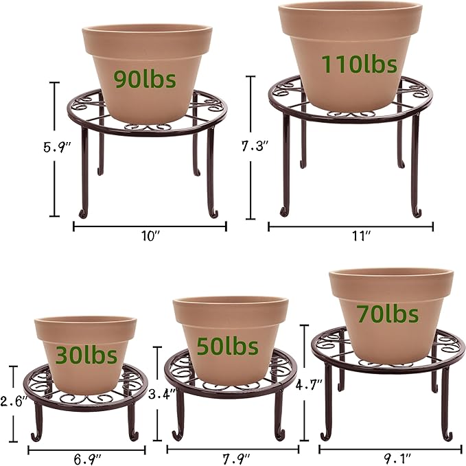 Plant Stand Indoor 5 Pack Brown Metal Plant Stands Outdoor Heavy Duty Flower Pot Stands for Multiple Plants Rustproof Iron Round Plant Holder for Plants Indoor Planter for outdoor plants & Garden Decor ﻿