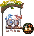 HONGLAND Gnomes Garden Decor Solar Lights, 48 Inch Welcome Sign Swing Yard Decorations Outdoor Decorative Stake for Lawn Porch Backyard Patio, Gnome Gardening Gifts for Women Mom