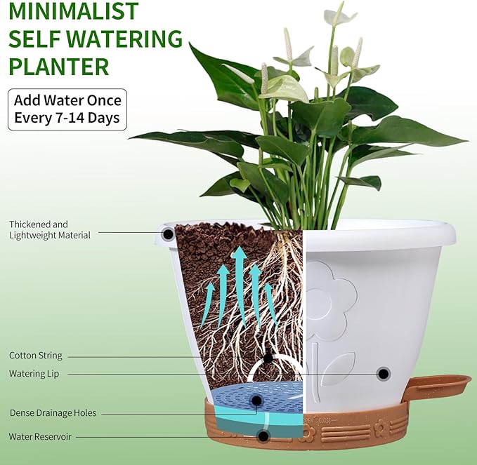 Plant Pots, Flower Pots for Indoor/Outdoor Plants, Self Watering Plastic Planters Pots with Drainage Holes, Saucer & Reservoir, Decorative Nursery Planting Pots(10 Inch Set of 4)