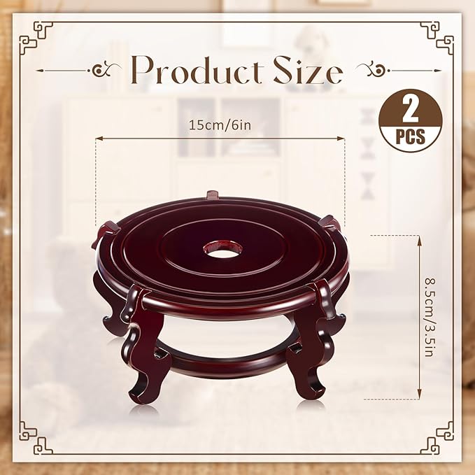 Geetery 2 Pcs 4 to 12 in Wooden Plant Stands Indoor Chinese Oriental Plant Stand for Vase Fishbowl Flower Pot Lamp Redwood Base Vintage Display Rack Decor(6 Inch)