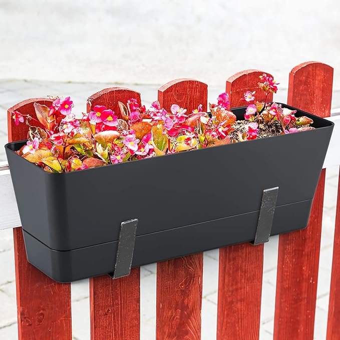 Skelang 3 Pcs Rectangular Plant Pot, 12" Flower Planter Box, Windowsill Container for Succulent, Herb, Vegetable (Black)