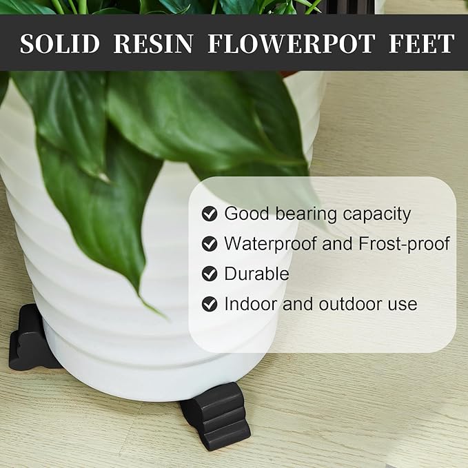 Kigeli 6 Pcs Resin Garden Pot Feet for Outdoor Planters 3 Inch Long 1.5 Inch Tall Flower Handmade Elevator Plant Feet Frost Proof Lifter for 14-20 in Pot(Black)