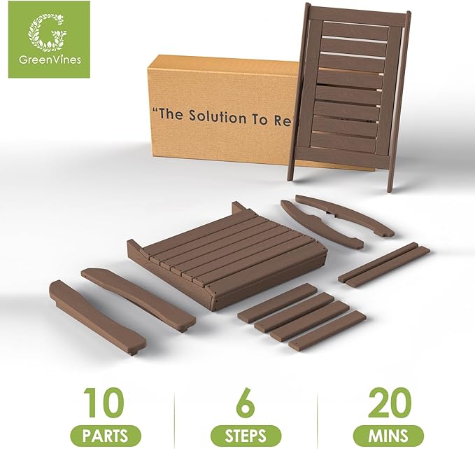 GREENVINES Outdoor Rocking Chairs | Set of 4 | Porch Rocker | HDPE Plastic | Wood Grain | Oversized Rockers | High Back | Big & Tall | Ladder Back | Dark Brown | for Patio Outside