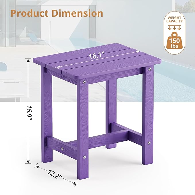LUE BONA Outdoor Side Table Set of 2, HDPS Small Outdoor Table, Adirondack Side Table, Outside End Table for Patio, Porch, Deck, Pool, Weather Resistant/Easy Maintenance, Purple