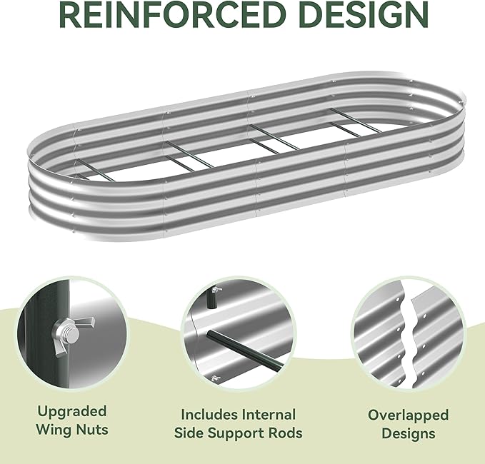 Raised Garden Bed with Sprinkler Timer and Self-Watering System, 8x3x1 ft Elevated Planter Boxes Outdoor with Mesh Cover, Oval Raised Beds for,Vegetables,Flowers, Backyard, Patio