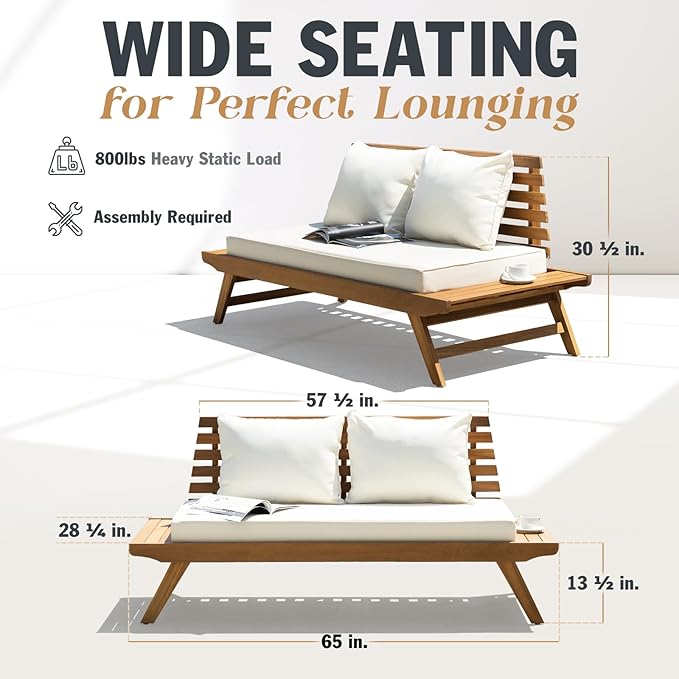 Idzo Lucille Updated 800lbs Capacity Acacia Patio Loveseat, FSC Certified 2 Seater Outdoor Sofa with 3.9in Thick Cushions, Teak Finish Porch Couch for Garden Backyard