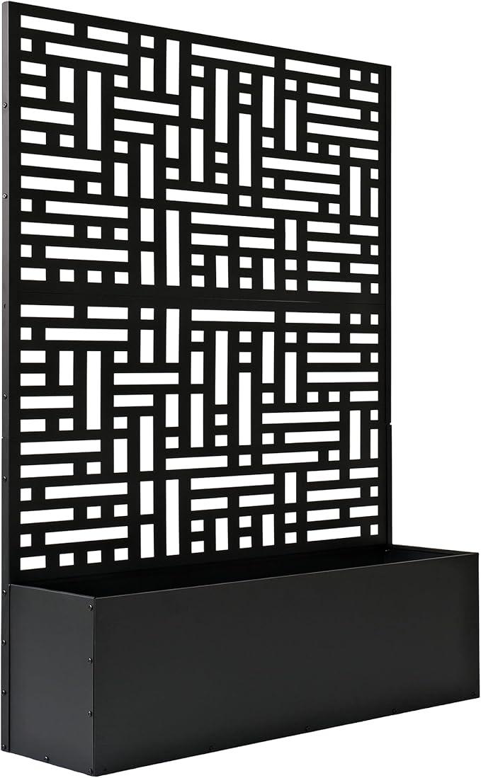 Oakland Living 6 ft. X 4 ft. Black Freestanding Metal Privacy Screen Room Divider with Flower Box