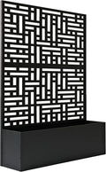 Oakland Living 6 ft. X 4 ft. Black Freestanding Metal Privacy Screen Room Divider with Flower Box