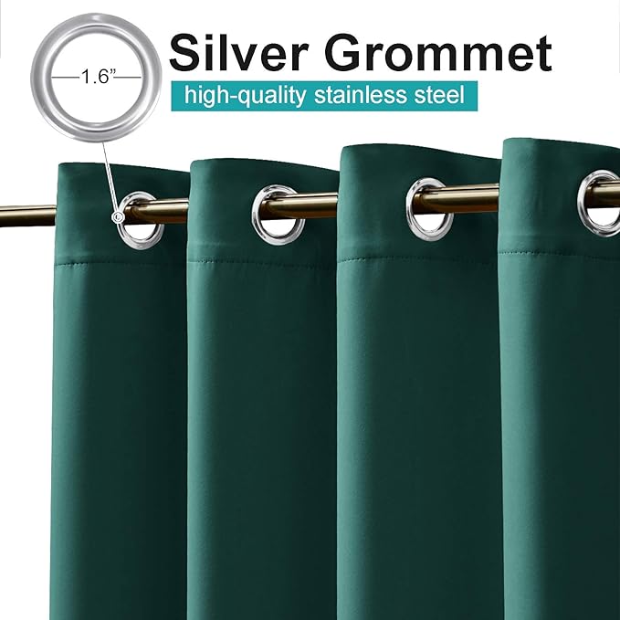 NICETOWN Outdoor Curtain Panel for Patio Waterproof, Stainless Steel Silver Grommet Thermal Insulated Blackout Outdoor Blinds Drape for Patio/Front Porch, W52 x L108, Hunter Green, 1 Panel