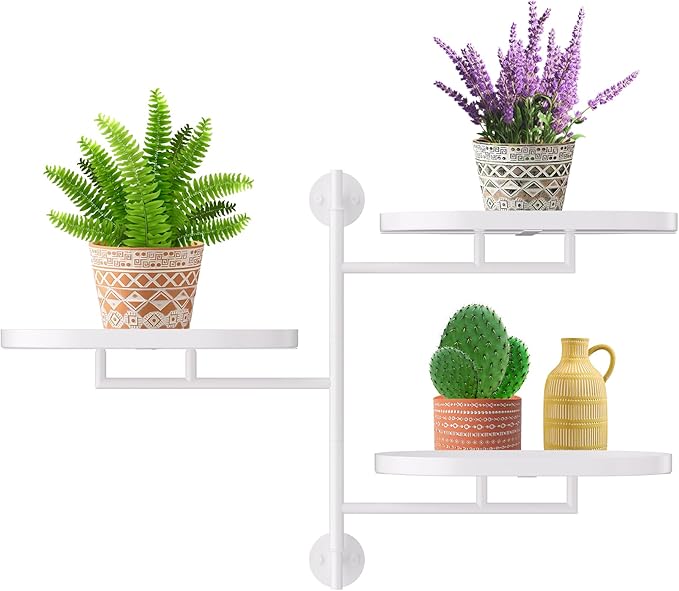 Window Rotating Plant Stand Shelf Indoor White Metal Floating Shelves 3-Tier Wall Mount Plant hanger Holders for Wall Planter Modern Home Decor window sill gifts