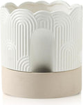 Nihow Self Watering Plant Pot for Indoor Plants with Wick: 8 Inch Ceramic Planter with Drainage Hole & Water Storage - Relief Design - Beige & Nature Flower Pot