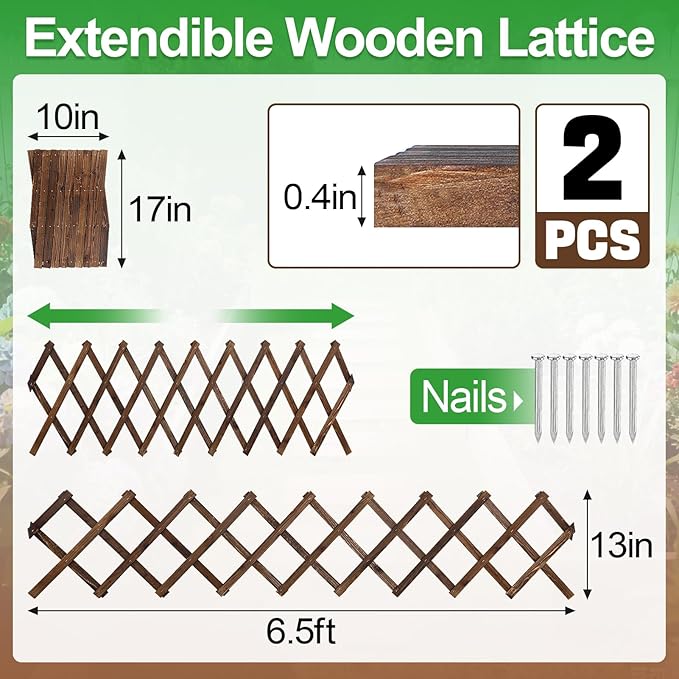 Pack of 2 Extra Thick Wooden Wall Trellis- Expandable Wall Planter Lattice Panels for Climbing Plants, Hanging Vertical Plant Support Fence Frame Outdoor Indoor for Balcony Patio Garden Room