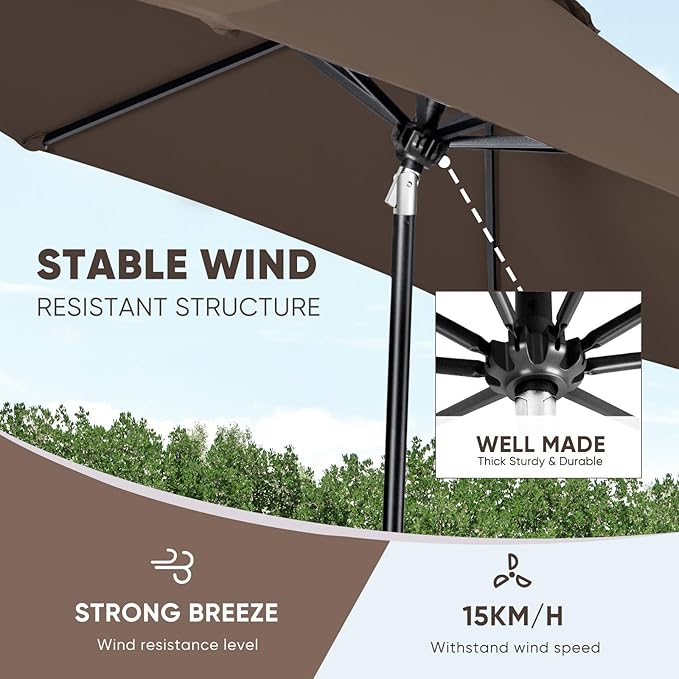 Tempera Patio Market Outdoor Table Umbrella with Auto Tilt and Crank, Large Sun Umbrella with Sturdy Pole & Fade Resistant Canopy, Easy to Set