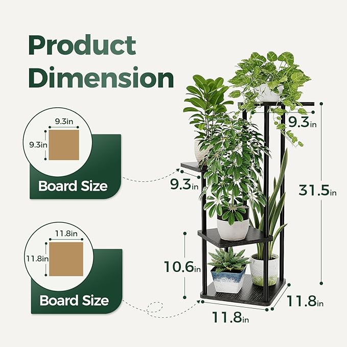 Bamworld Small Plant Stand Indoor 4 Tier Metal Plant Shelf for Multiple Plants Corner Flower Stand for Patio Garden Balcony Living Room Bedroom Dark brown