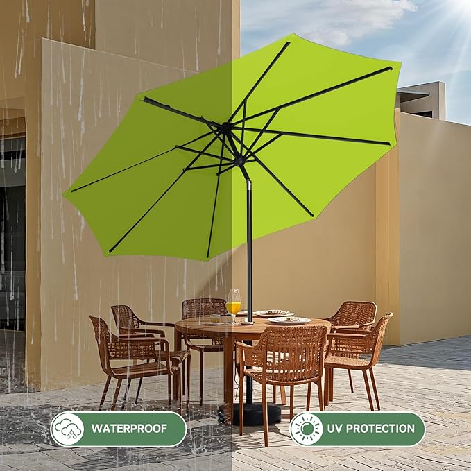 MEWAY 10ft Patio Umbrella Outdoor Table Umbrellas with Push Button Tilt and Crank, Market Umbrella 8 Sturdy Ribs for Deck, Garden, Pool and Backyard, Apple Green