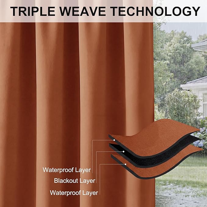RYB HOME Extra Wide Outdoor Curtains for Patio Waterproof Heavy Duty Thermal Insulated in Summer Full Coverage Privacy for Porch, Cabana & Pergola, W100 x L95, Mecca Red, 1 Panel