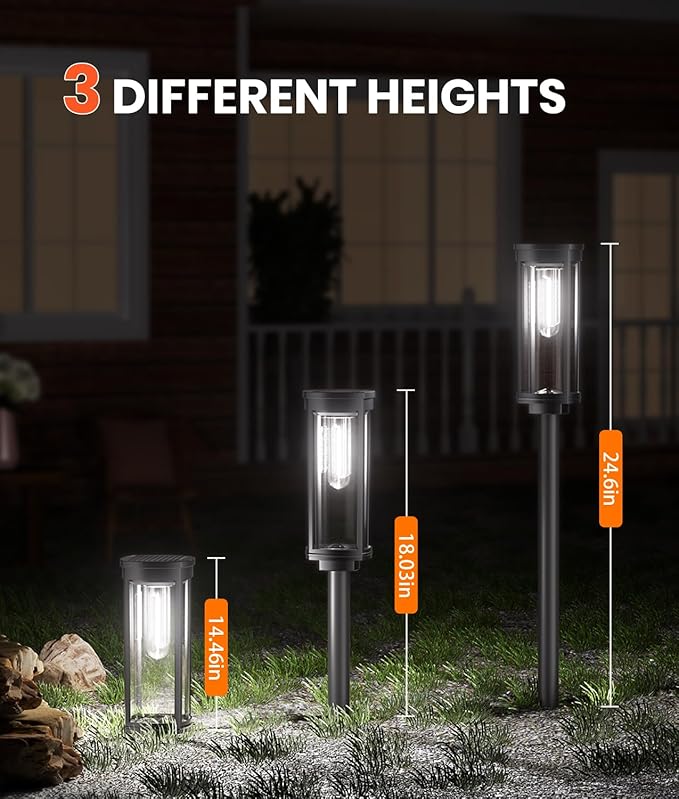 6 Pack Solar Pathway Lights Outdoor,Super Brightness IP65 Waterproof Auto On/Off Solar Path Lights, Garden Solar Powered Landscape Lighting for Outside Yard Garden Driveway Walkway Décor