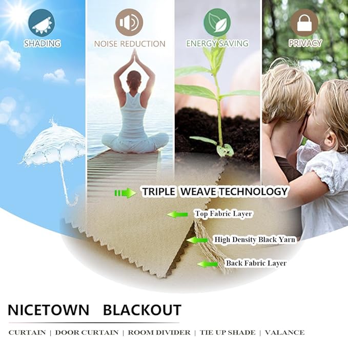 NICETOWN Weighted Outdoor Curtains for Patio Waterproof, Thermal Insulated Room Darkening Top & Bottom Grommets Drape, Windproof and Better Privacy for Porch, Biscotti Beige, W52 x L84, 1 Panel
