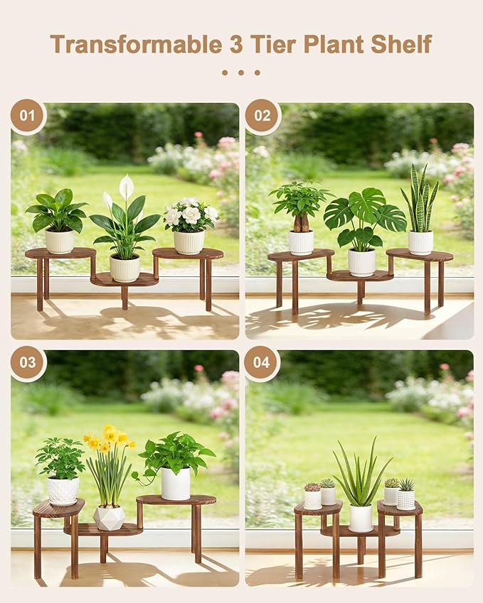 Concave Plant Shelf Indoor,3 Tiers Deformable Oval Plant Stand,Heavy Duty Long Flower Pot Stand for Multiple Plants,Low Plant Holder for Patio Balcony Living Room Office