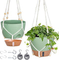 10 Inch Hanging Planters for Indoor Plants, 2 Pack Self Watering Hanging Baskets Flower Pots with Drainage Hole, Visual Reservoir & 2 Kinds of Plant Hanger for Home Decor