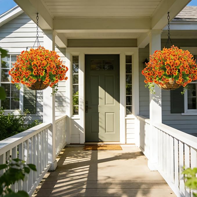 20 Bundles Artificial Flowers for Outdoors, UV Resistant Fake Plants Flowers Greenery Shrubs Plants for Decoration Outside Plants Hanging Planter Home Garden Decor (Orange)