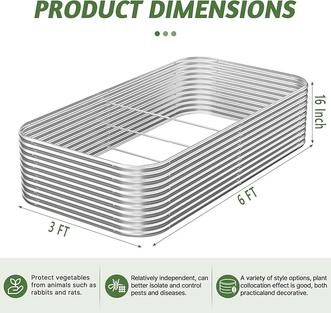 2 Pack Tall 6x3FT Raised Beds for Gardening, Corrugated Galvanized Steel Raised Garden Bed, Outdoor Metal Above Ground Garden Bed for Vegetables and Flowers