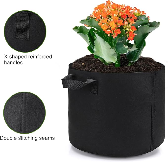 5-Pack 5 Gallon Plant Grow Bags, Heavy Duty Aeration Fabric Pots with Handles for Garden and Planting