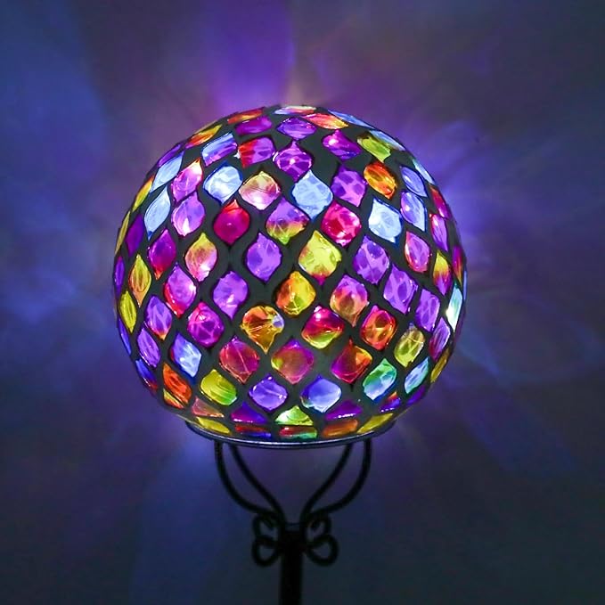 VCUTEKA Solar Outdoor Lights Garden Decor Mosaic Solar Garden Lights Waterproof Glass Ball LED Pathway Stake Light for Landscape Lawn Patio Yard Decoration 6 inch, Red