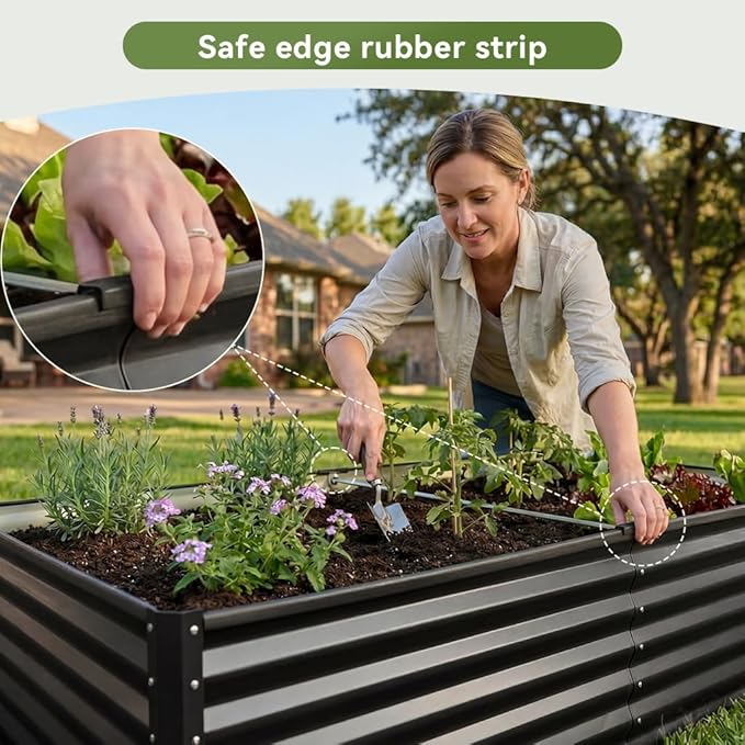 COMHOMA Galvanized Raised Garden Bed,Large Metal Planter Box for Outdoor Vegetables,Corrugated Steel Herbed Plants Container,Extra Deep Gardeners Kits with Open Bottom (1, 8x4x2FT)