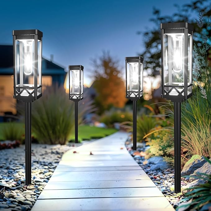 KOOPER Taller Solar Pathway Lights Outdoor, 12 Pack Upgraded Brighter Solar Garden Lights Solar Powered, Up to 15 Hours Outdoor Solar Lights for Yard Landscape Path Walkway Driveway （Cool White）