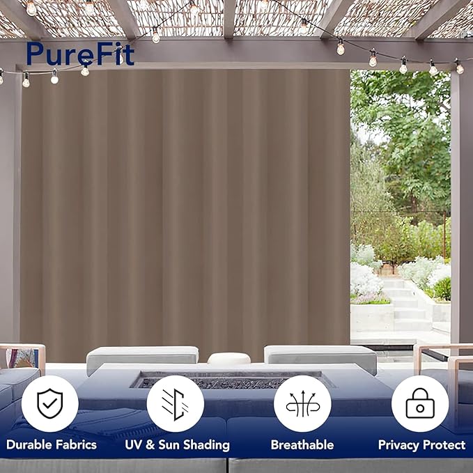 PureFit Outdoor Curtains for Patio Waterproof Weatherproof, UV Resistant Outside Curtains for Gazebo, Front Porch, Pergola, Sun Blocking Privacy Curtain, 120W x 84L inch, 1 Panel, Camel