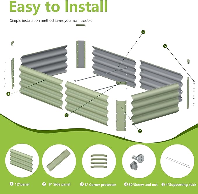 2PCS 4x2x1FT Galvanized Raised Garden Bed, Galvanized Planter Raised Garden Boxes Outdoor, Large Metal Raised Garden Beds for Vegetables-Green
