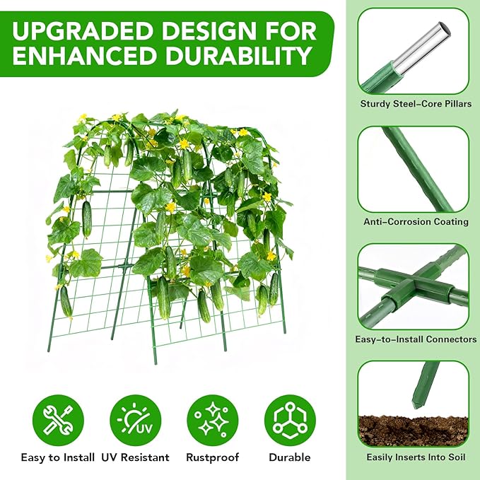 Cucumber Trellis for Raised Bed, U-Shape Garden Trellis for Climbing Plants Outdoor, Metal Arch Vegetables Trellis, Plant Support for Grape Vine Beans Squash Peas Flower