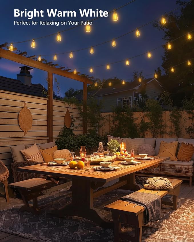 Brightown 175FT Solar String Lights Outdoor Waterproof with Remote, 56+2 LED Shatterproof Bulbs, Dimmable & Timable, 3 Light Modes - Commercial Grade Patio Lights for Garden Backyard Party Decor